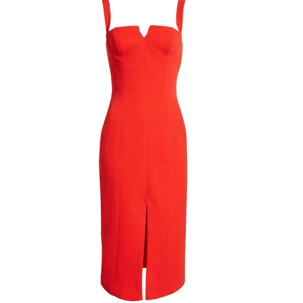 Misha Collection Red Midi Dress NWT Notch Neck Gertrude Bustier Cocktail Dress 4 - Picture 5 of 6
